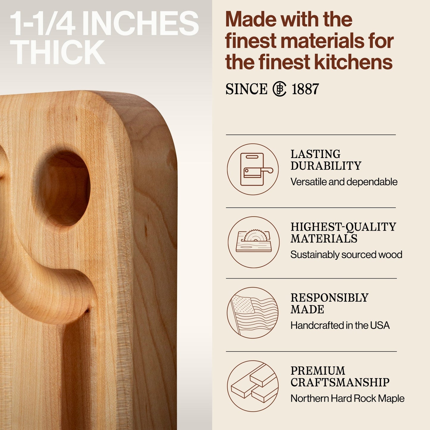 John Boos Prestige Maple Wood Edge Grain Kitchen Cutting Board,18" x 12" x 1.25"