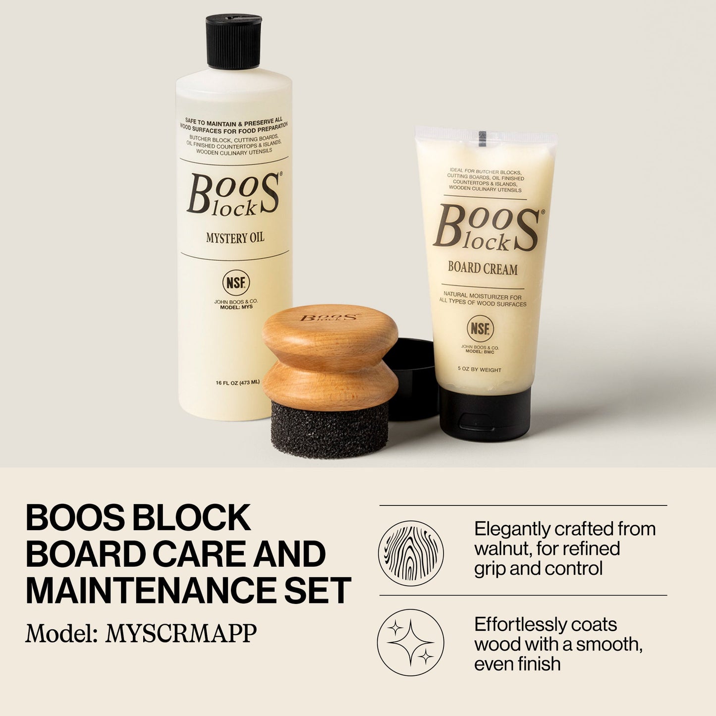 John Boos 3 Piece Maintenance Set with Mystery Oil, Board Cream, and Applicator