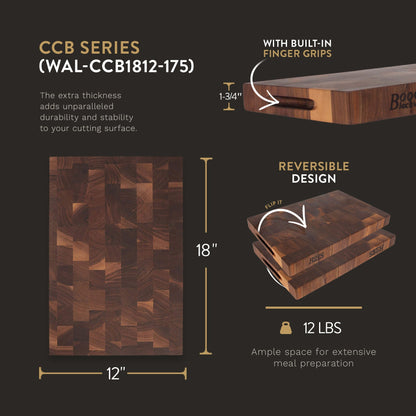 John Boos Walnut Wood Edge Grain Reversible Cutting Board, 18 x 12 x 1.75 Inches