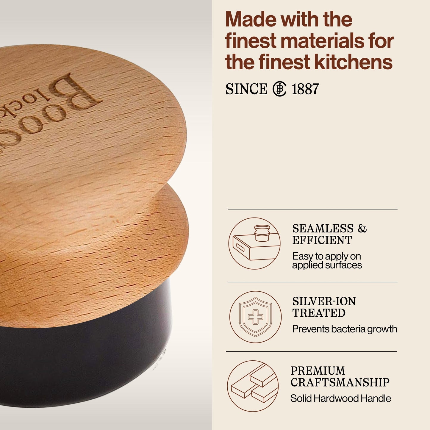 John Boos Butcher Block Oil & Cream Applicator for Wooden Surfaces, Beechwood