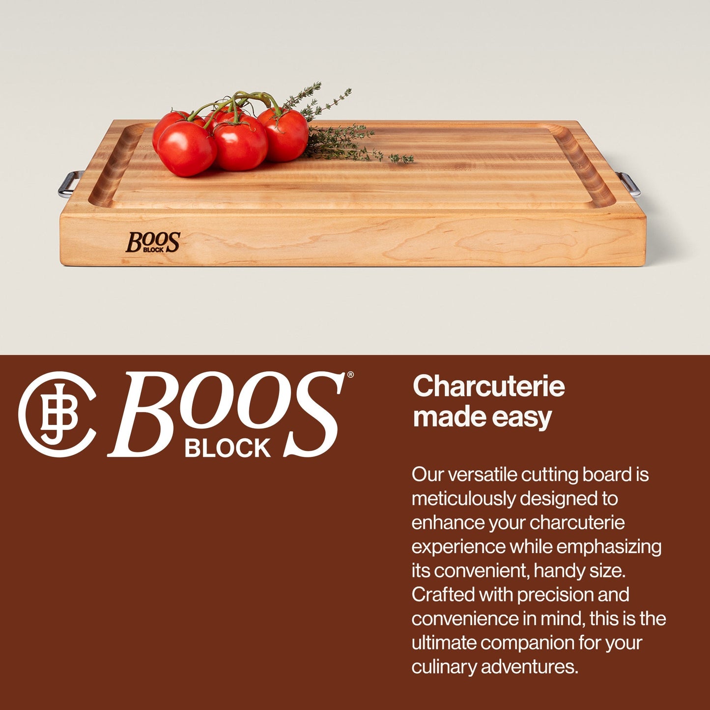 John Boos Block 24x18" Edge Grain Maple Wood Reversible Cutting Board w/Handles