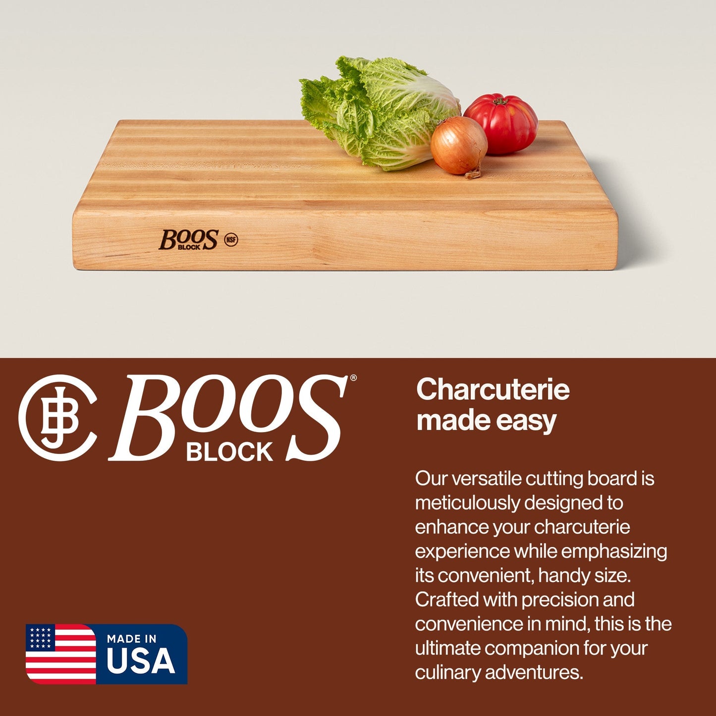 John Boos Maple Wood Bamboo End Grain Cutting Board for Kitchen Prep, 20" x 15" x 2.25"