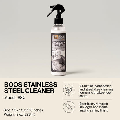 John Boos All Natural 8 Ounce Bottle Stainless Steel Surface Cleaner and Polish