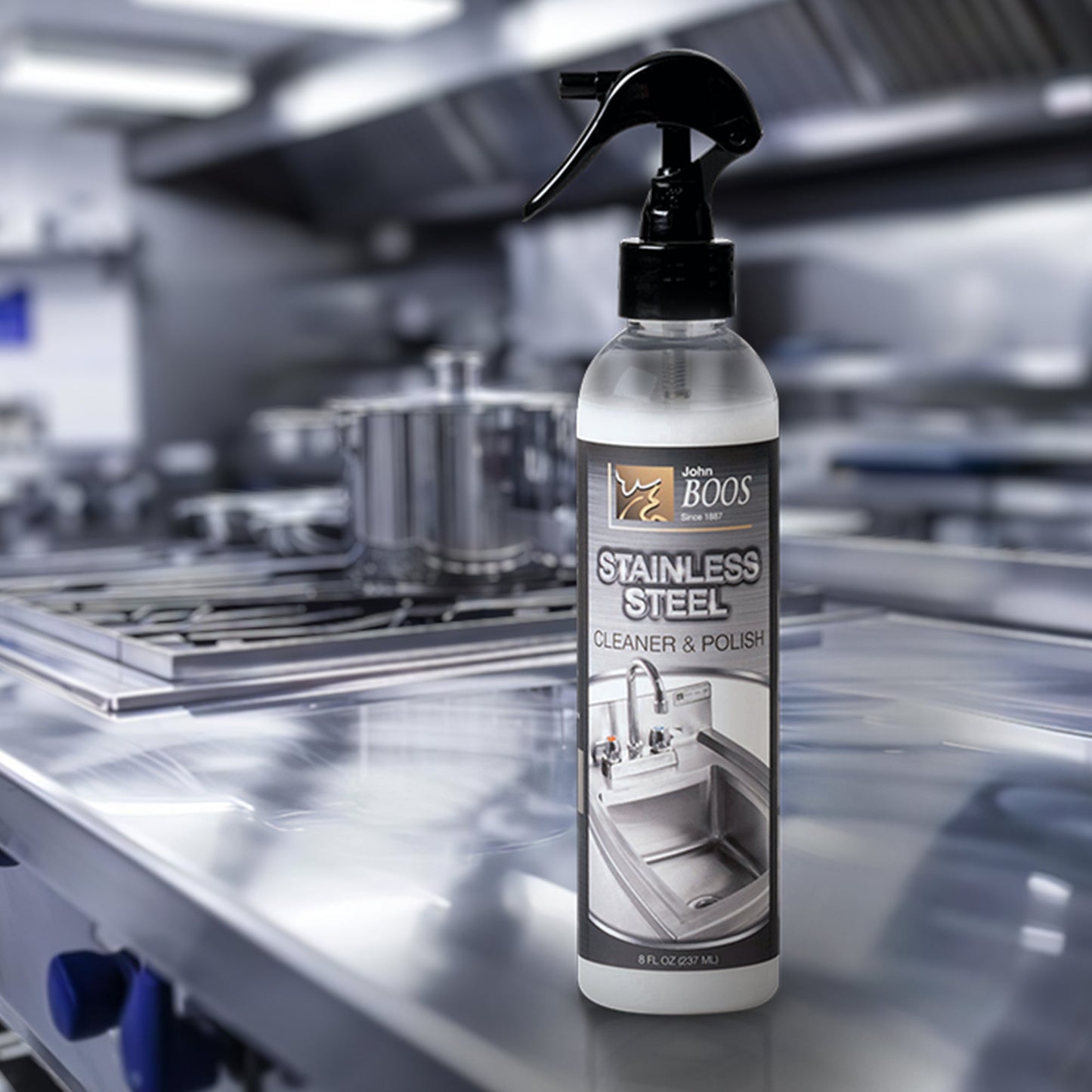 John Boos All Natural 8 Ounce Bottle Stainless Steel Surface Cleaner and Polish