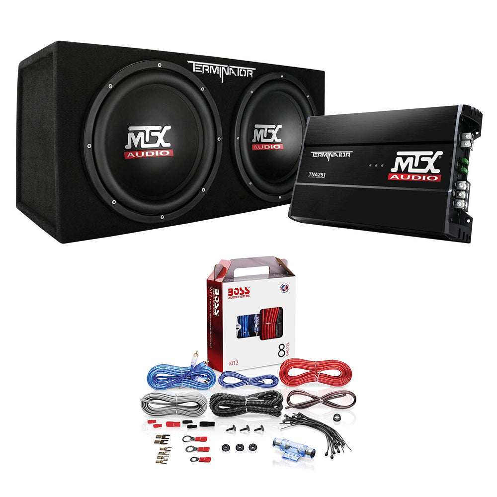 MTX 12 Inch Dual Car Subwoofer Audio, Sub Box, & Amplifier Bundle w/ Wiring Kit - Find Fresh Goods