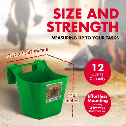 Little Giant 12 Quart Mountable Livestock Hook Over Bucket Feeder, Lime Green
