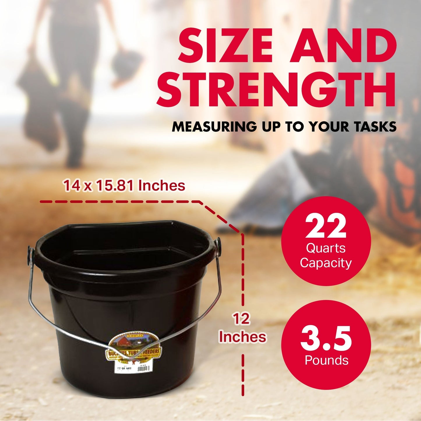 Little Giant 22 Quart Flat Plastic Animal Feed Bucket with Knob Bail, Black