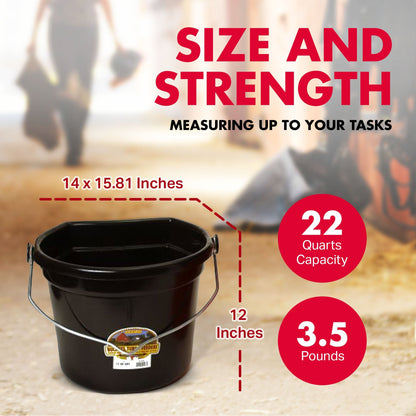 Little Giant 22 Quart Flat Plastic Animal Feed Bucket with Knob Bail, Black
