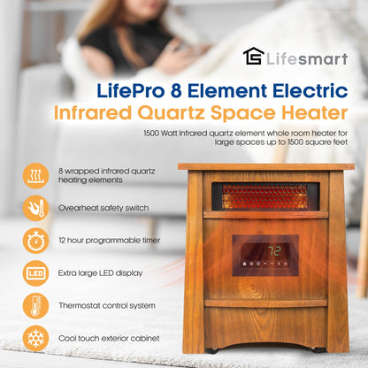 Lifesmart Lifelux 8 Element Electric Infrared Large Room Space Heater (2 Pack)