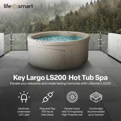 LifeSmart Key Largo Hot Tub Spa with 110 Volt Plug and Play and LED Light, Sand