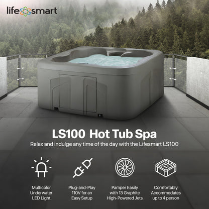LifeSmart LS100 Taupe 4 Person Plug and Play Square Hot Tub Spa with Black Cover