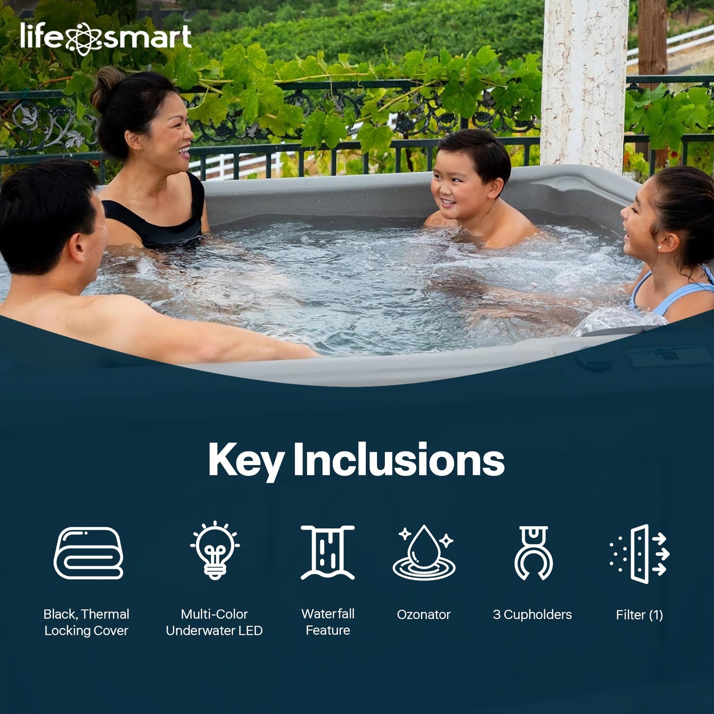 Lifesmart Spas 5 Person Plug and Play 28 Jet LED Outdoor Hot Tub, LS350DX, Taupe