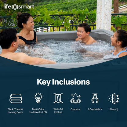 Lifesmart Spas 5 Person Plug and Play 28 Jet LED Outdoor Hot Tub, LS350DX, Taupe