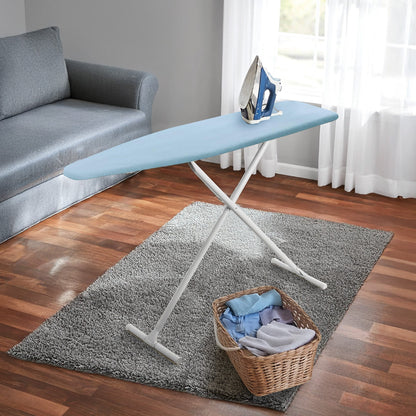Homz T-Leg Foldable Adjustable Ironing Board w/ Foam Pad & Cotton Cover, Blue