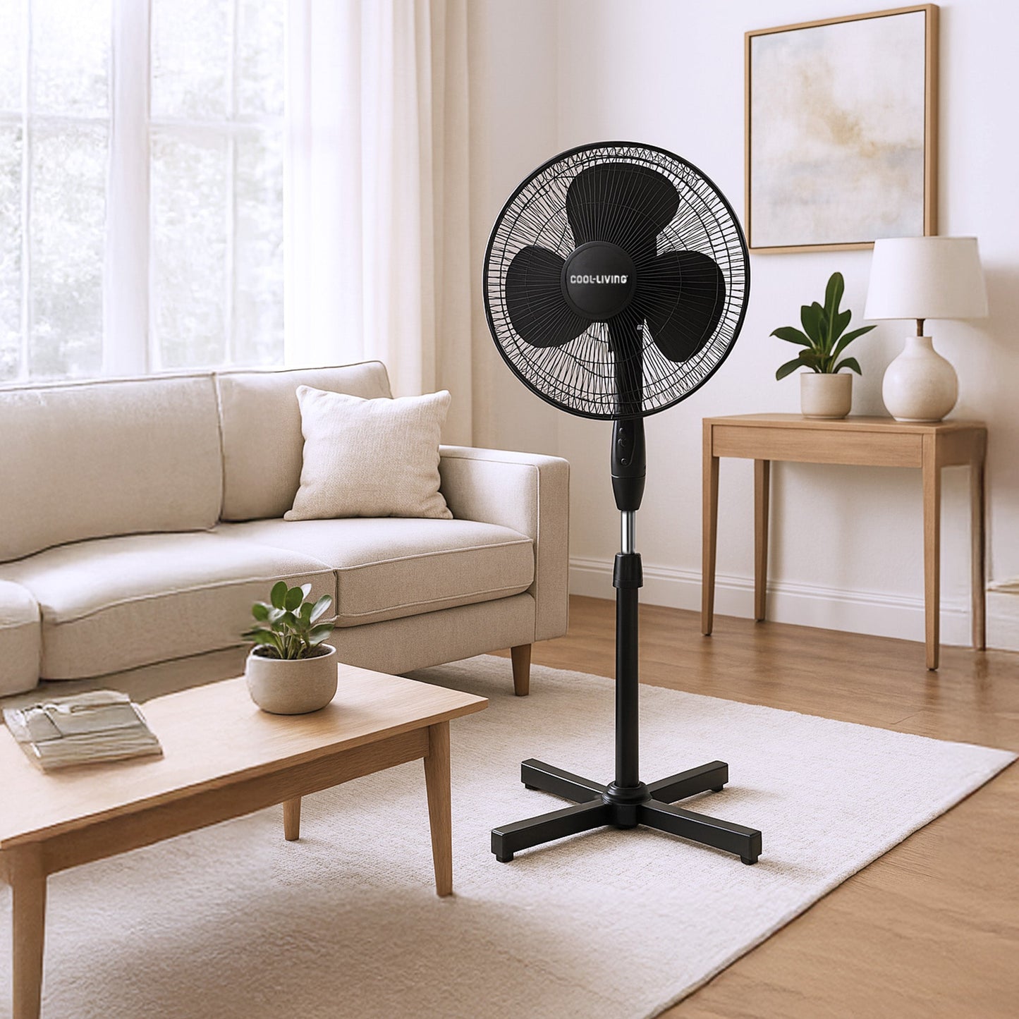 Cool-Living 16" Electric Oscillating Pedestal Fan with 3 Speed Options, Black