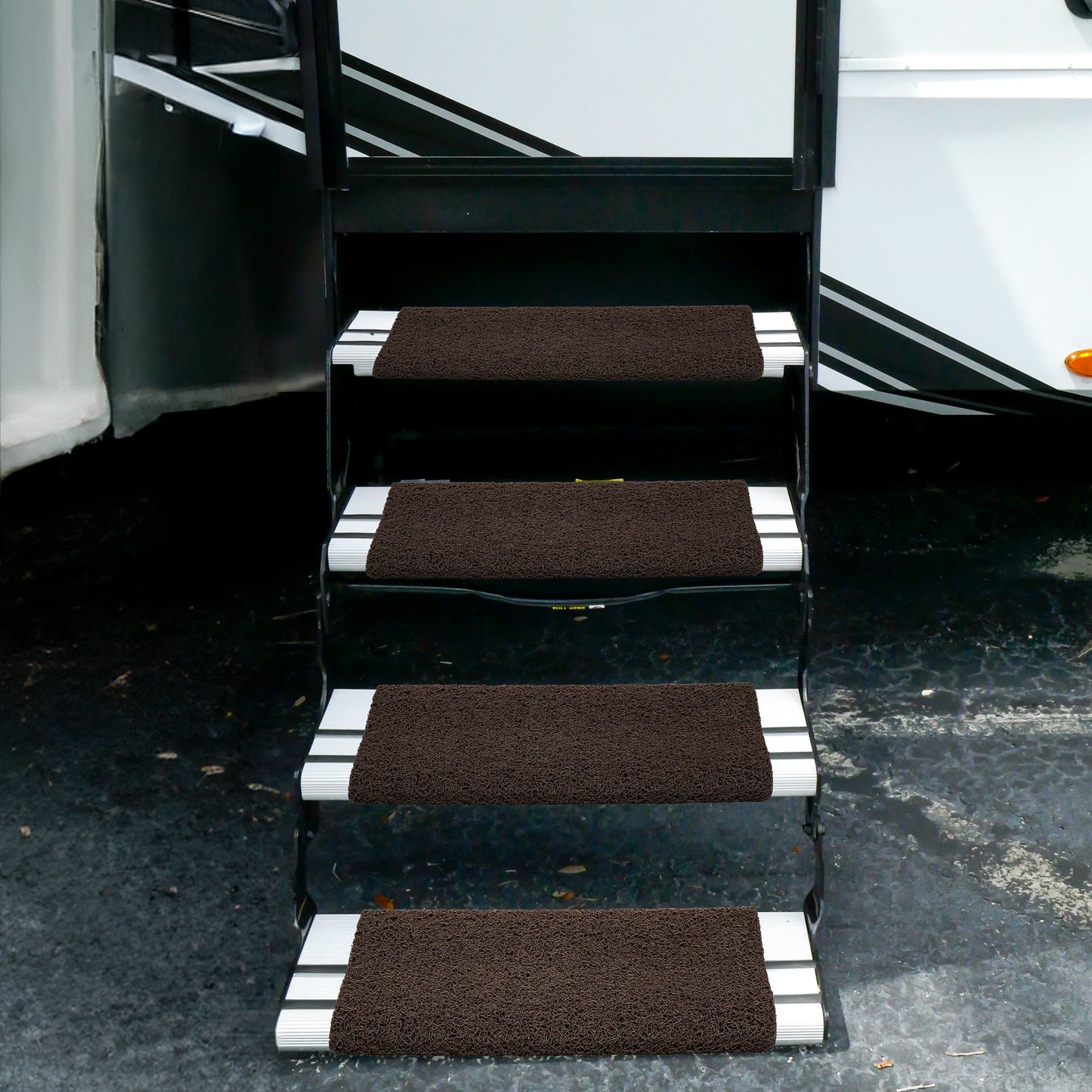 Camco Premium Wrap Around RV Step Rug with Looped PVC Material and Spring, Brown - Find Fresh Goods