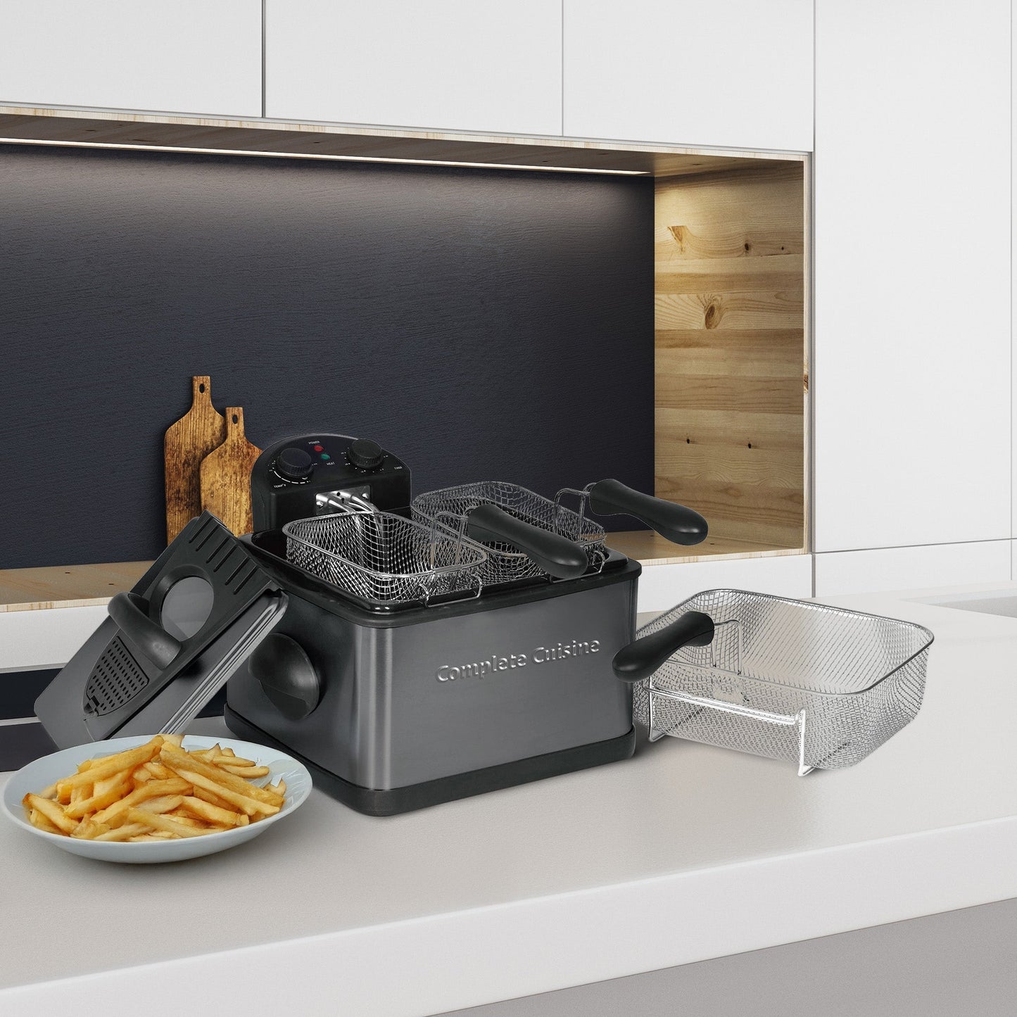 Complete Cuisine 4 Liter Electric Deep Fryer with 3 Fryer Baskets, Lid & Filter
