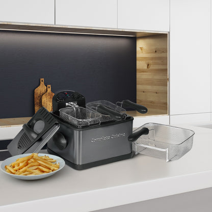 Complete Cuisine 4 Liter Electric Deep Fryer with 3 Fryer Baskets, Lid & Filter