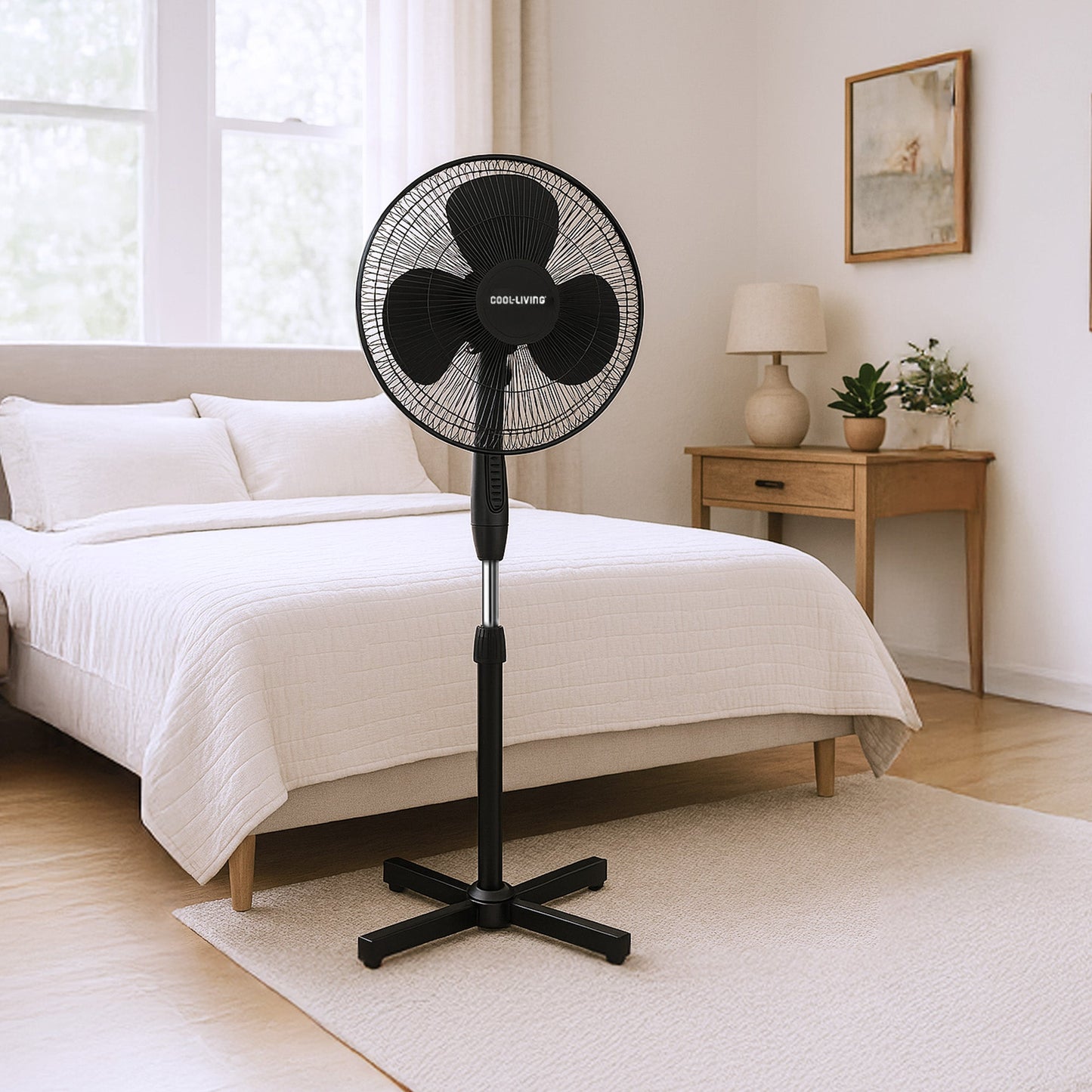 Cool-Living 16" Electric Oscillating Pedestal Fan with 3 Speed Options, Black