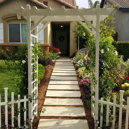 Dura-Trel Elmwood Arbor 57" x 84" PVC Outdoor Garden Arch Lattice Trellis, Mocha