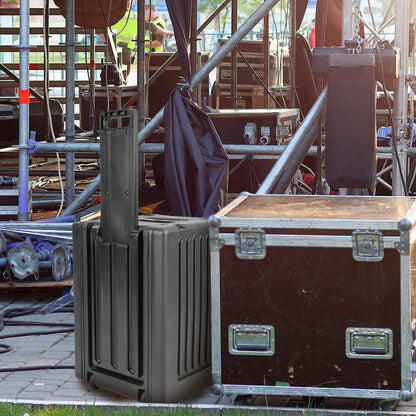 SKB 8U rSeries Shallow Rolling Rack with Integrated Back Wheels and Pull Handle