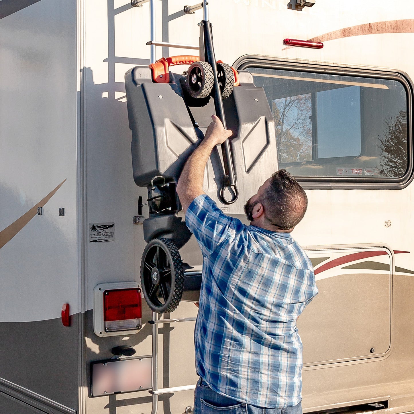 Camco Steerable Wheel Kit for 28 & 36 Gallon Rhino Tote Tank with Tow Bar Handle - Find Fresh Goods