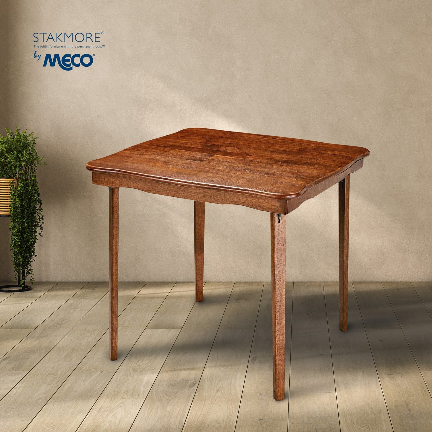 MECO Stakmore Scalloped Edge Compact Traditional Folding Card Table, Cherry