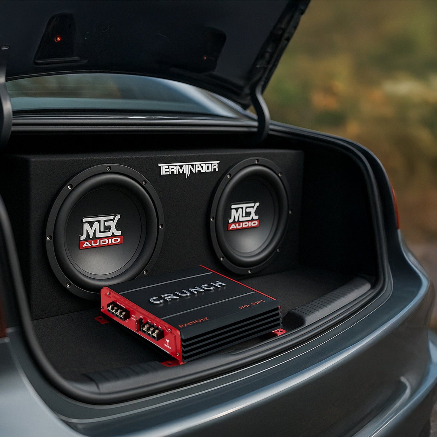 Crunch 2 Channel Car Audio Amplifier & MTX 12 In Dual Loaded Subwoofer Enclosure - Find Fresh Goods