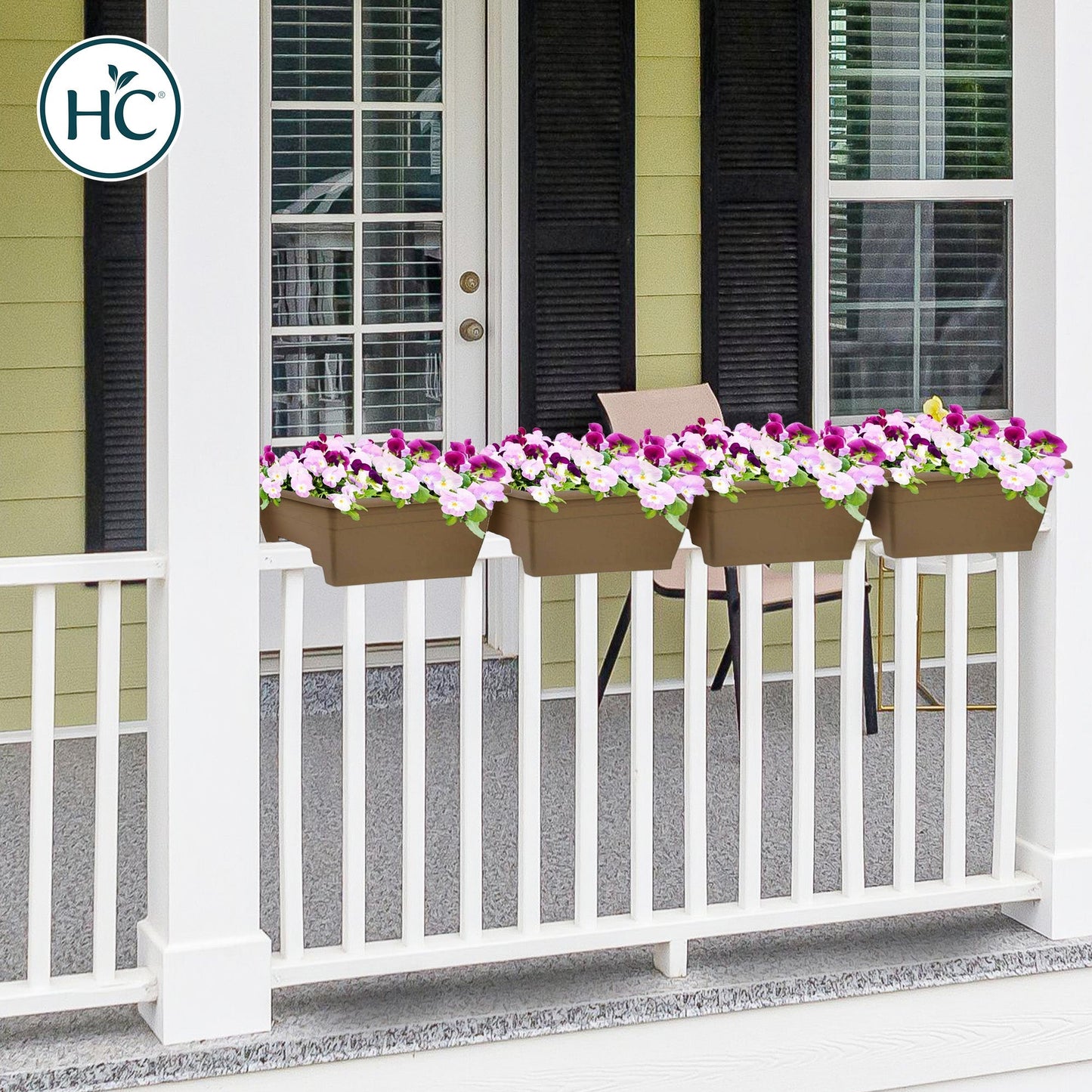 HC Companies 12-Inch Outdoor Plastic Deck Flower Planter Box, Chocolate (2 Pack)