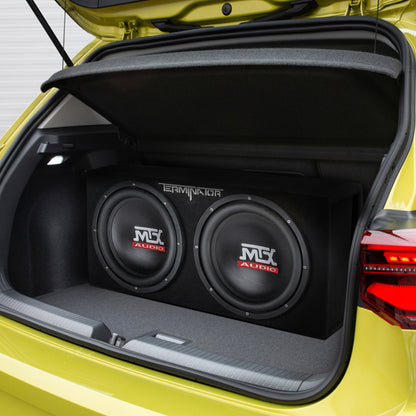 MTX 12 Inch Dual Car Subwoofer Audio, Sub Box, & Amplifier Bundle w/ Wiring Kit - Find Fresh Goods