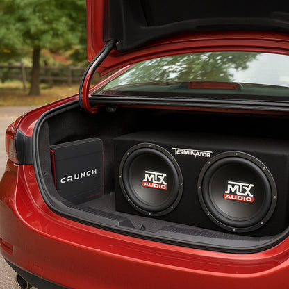 Crunch 2 Channel Car Audio Amplifier & MTX 12 In Dual Loaded Subwoofer Enclosure - Find Fresh Goods