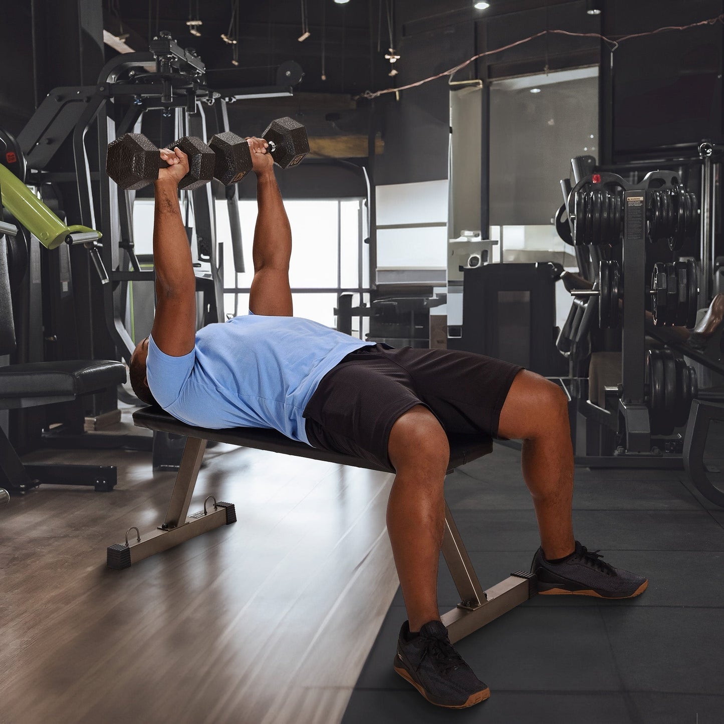 HolaHatha 300 Pound Capacity Foam Padded Flat Barbell Bench w/Steel Frame, Black