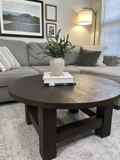 MARCO RUSTIC WOODEN ROUND COFFEE TABLE IN AGED BLACK
