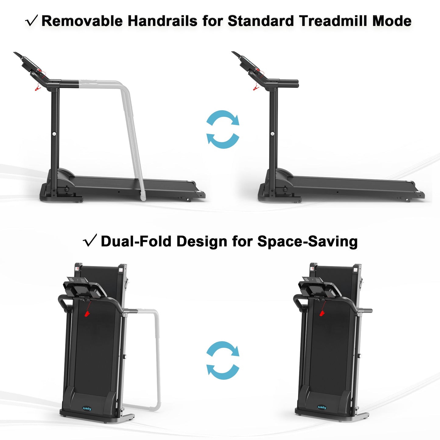 Ksports Advanced Rehab Treadmill 2.25 Horsepower Motor, Bluetooth Kinomap, Black