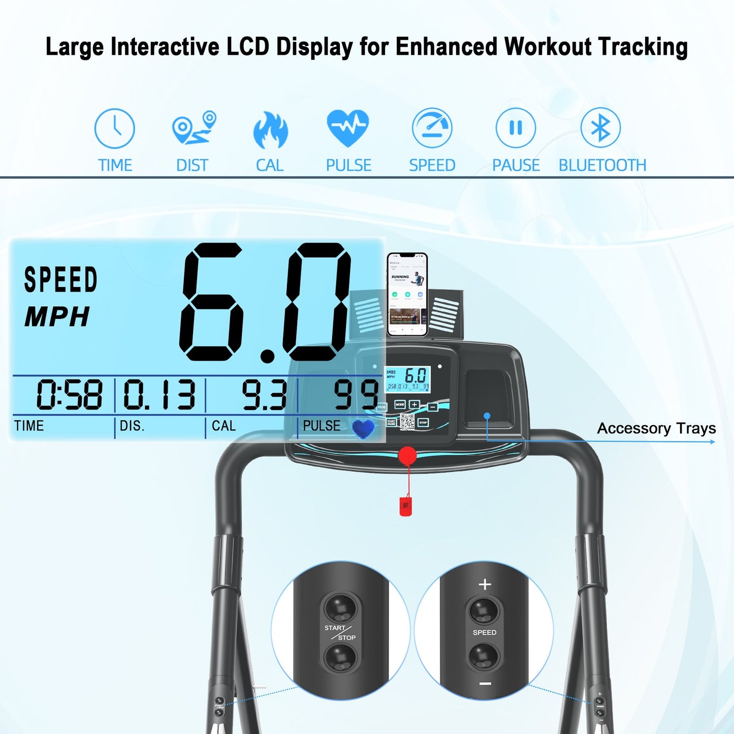 Ksports Advanced Rehab Treadmill 2.25 Horsepower Motor, Bluetooth Kinomap, Black