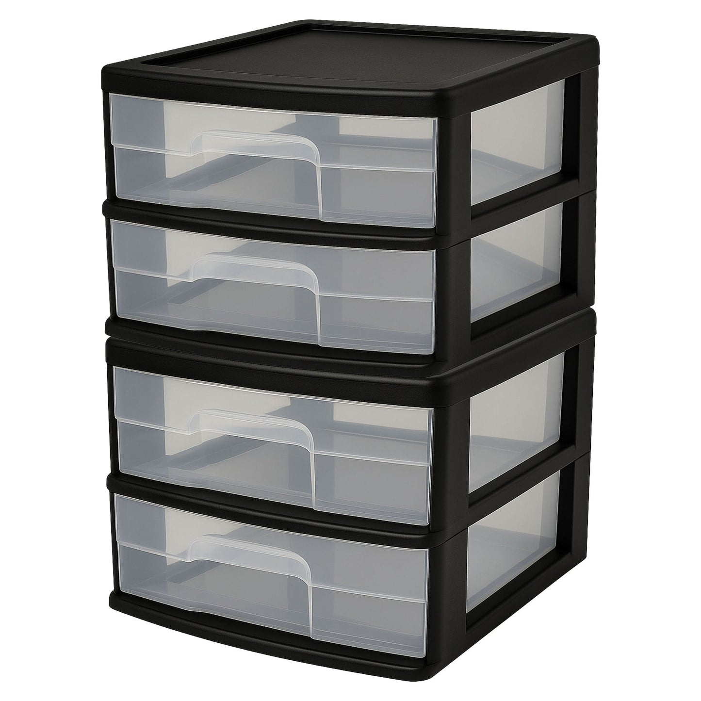 Homz Plastic 2 Drawer Medium Storage Cart, Black Frame with Clear Drawer, 2 Pack