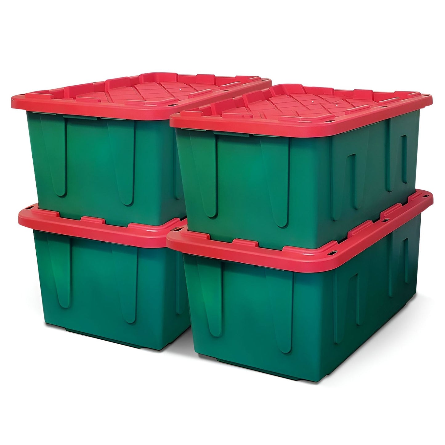 HOMZ Durable 27 Gallon Heavy Duty Holiday Storage Tote, Green/Red, (4 Pack)