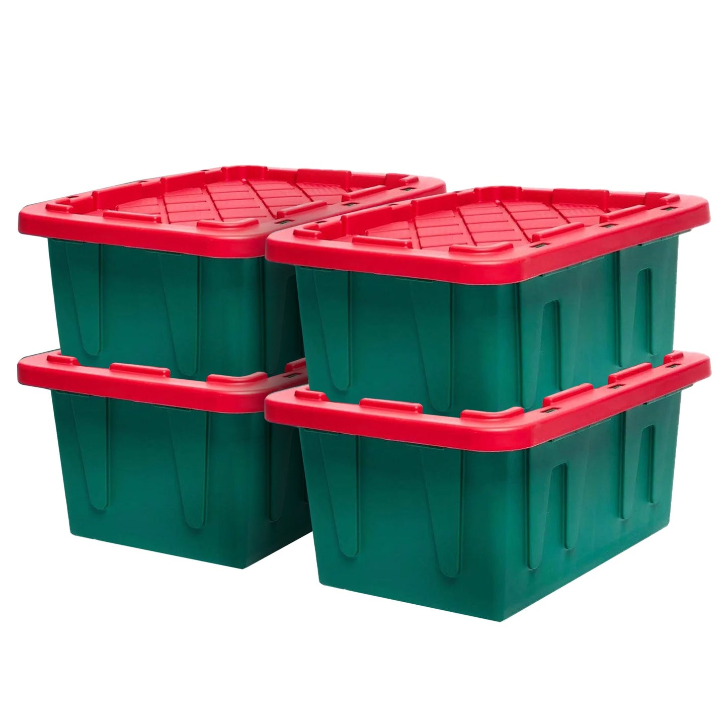 HOMZ Durabilt 15 Gallon Heavy Duty Holiday Storage Tote, Green/Red (4 Pack)