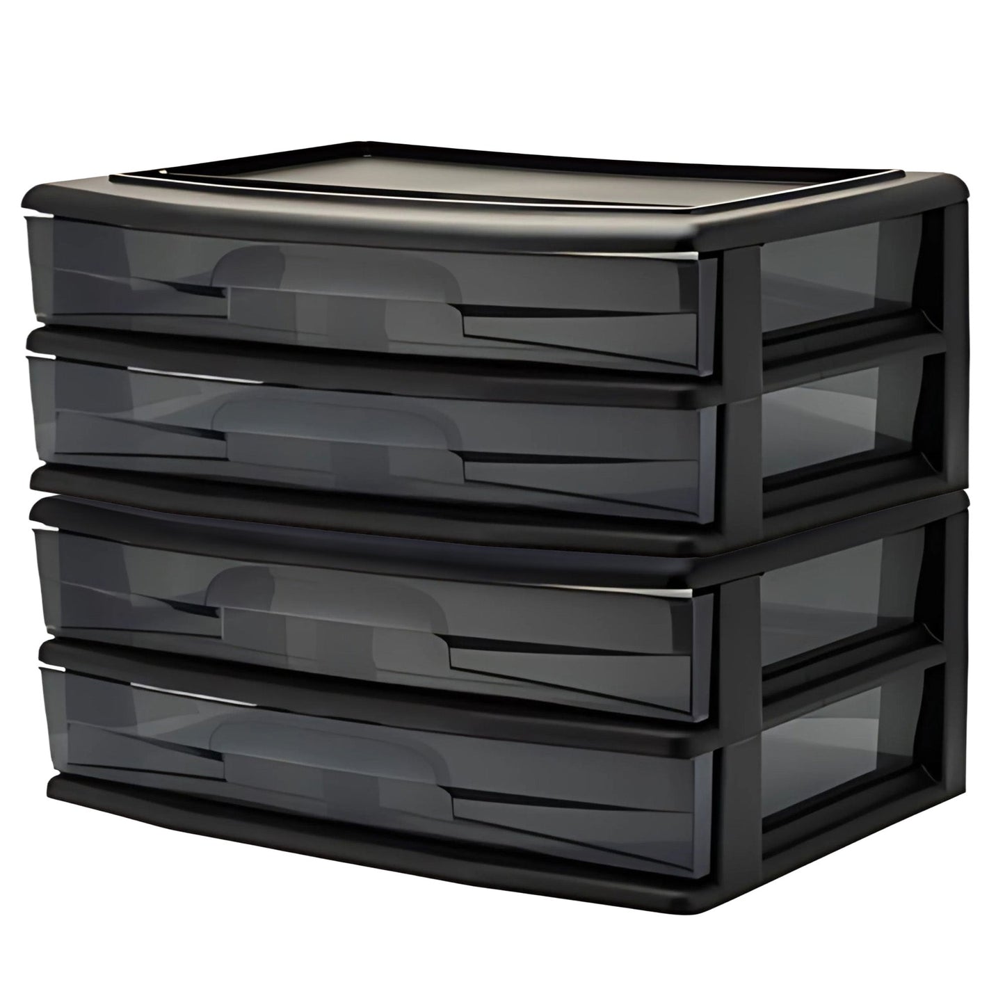Homz Plastic 2 Drawer Wide Storage Cart, Black Frame with Smoke Drawer, 2 Pack