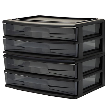 Homz Plastic 2 Drawer Wide Storage Cart, Black Frame with Smoke Drawer, 2 Pack