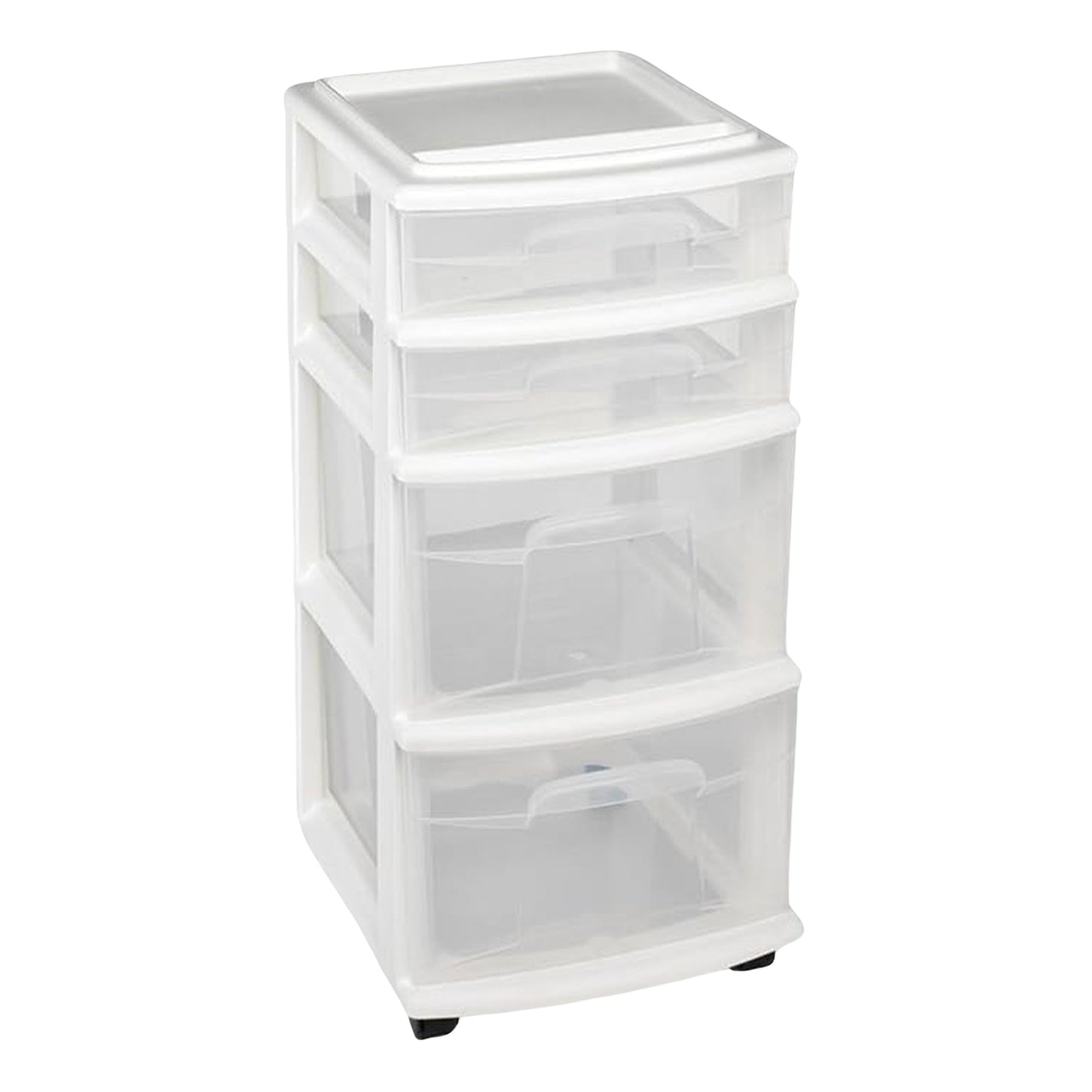 Homz Clear Plastic 4 Drawer Medium Home Storage Container Tower, White Frame