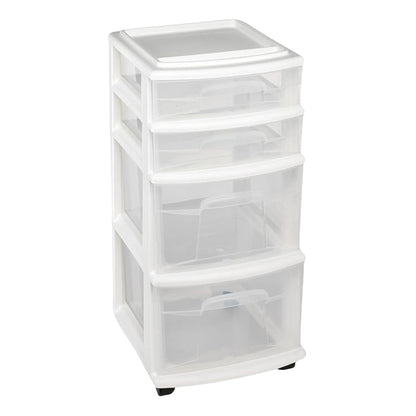 Homz Clear Plastic 4 Drawer Medium Home Storage Container Tower, White Frame