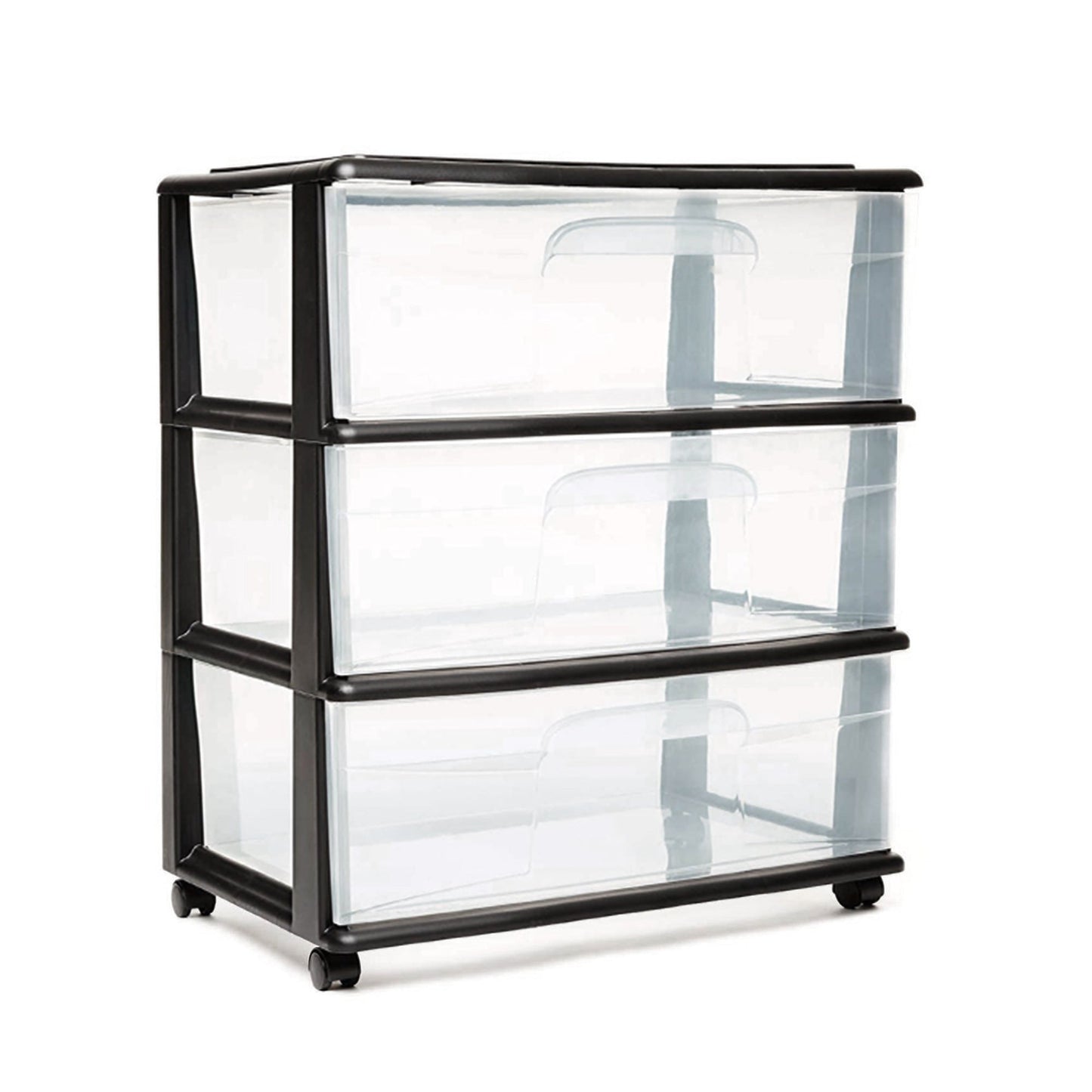 Homz Tall Solid Plastic 3 Drawer Medium Storage Cart with Wheels, Black (2 Pack)