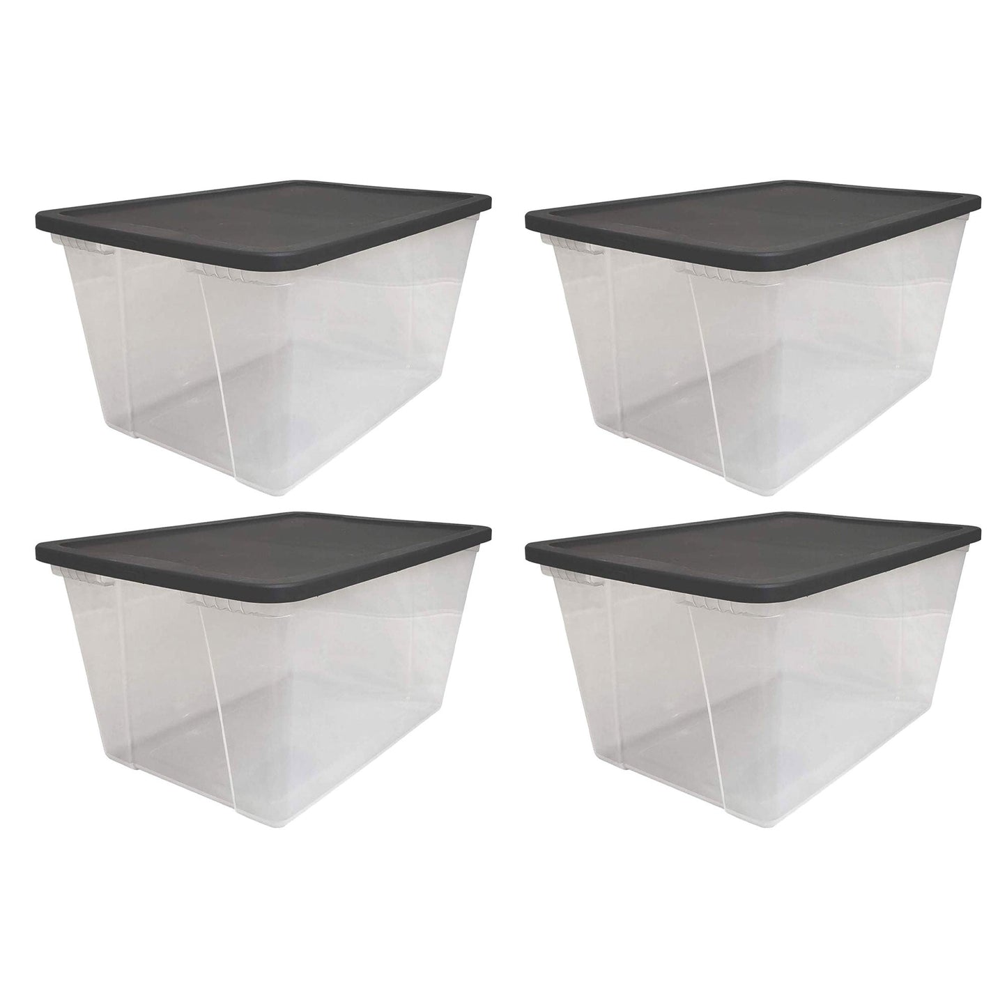 Homz 56 Qt Stackable Plastic Storage Container w/Snaplock Lid, Gray (4 Pack)
