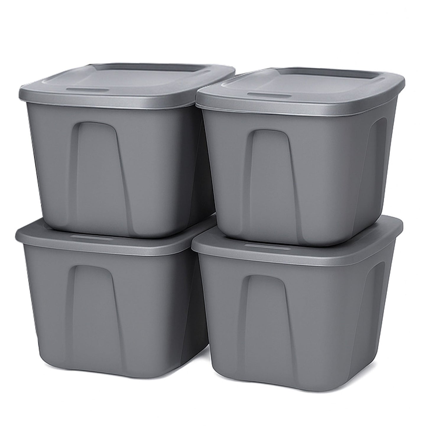 Homz 10 Gallon Heavy Duty Plastic Storage Container, Titanium Silver (4 Pack)