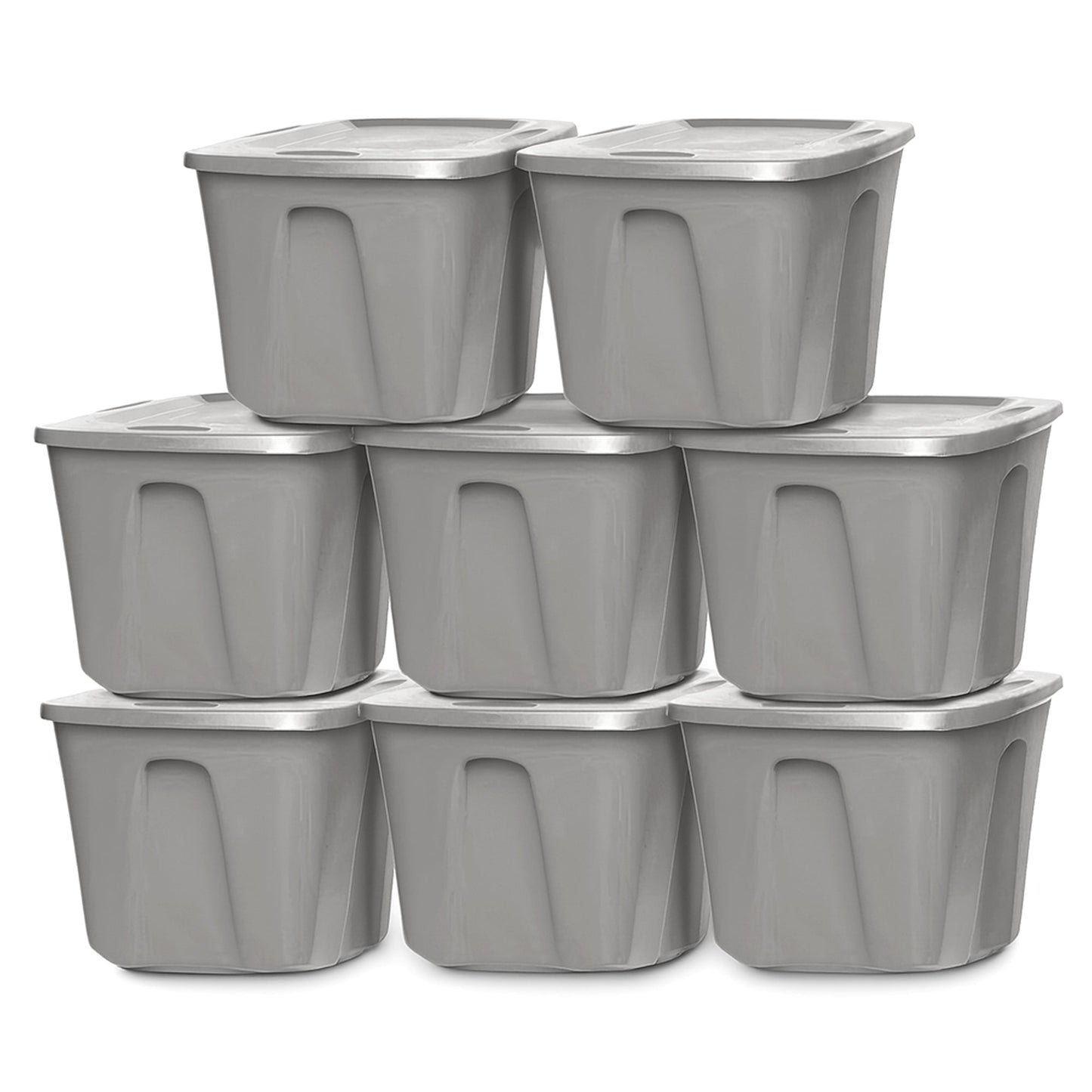 Homz 10 Gallon Heavy Duty Plastic Storage Container, Titanium Silver (8 Pack)