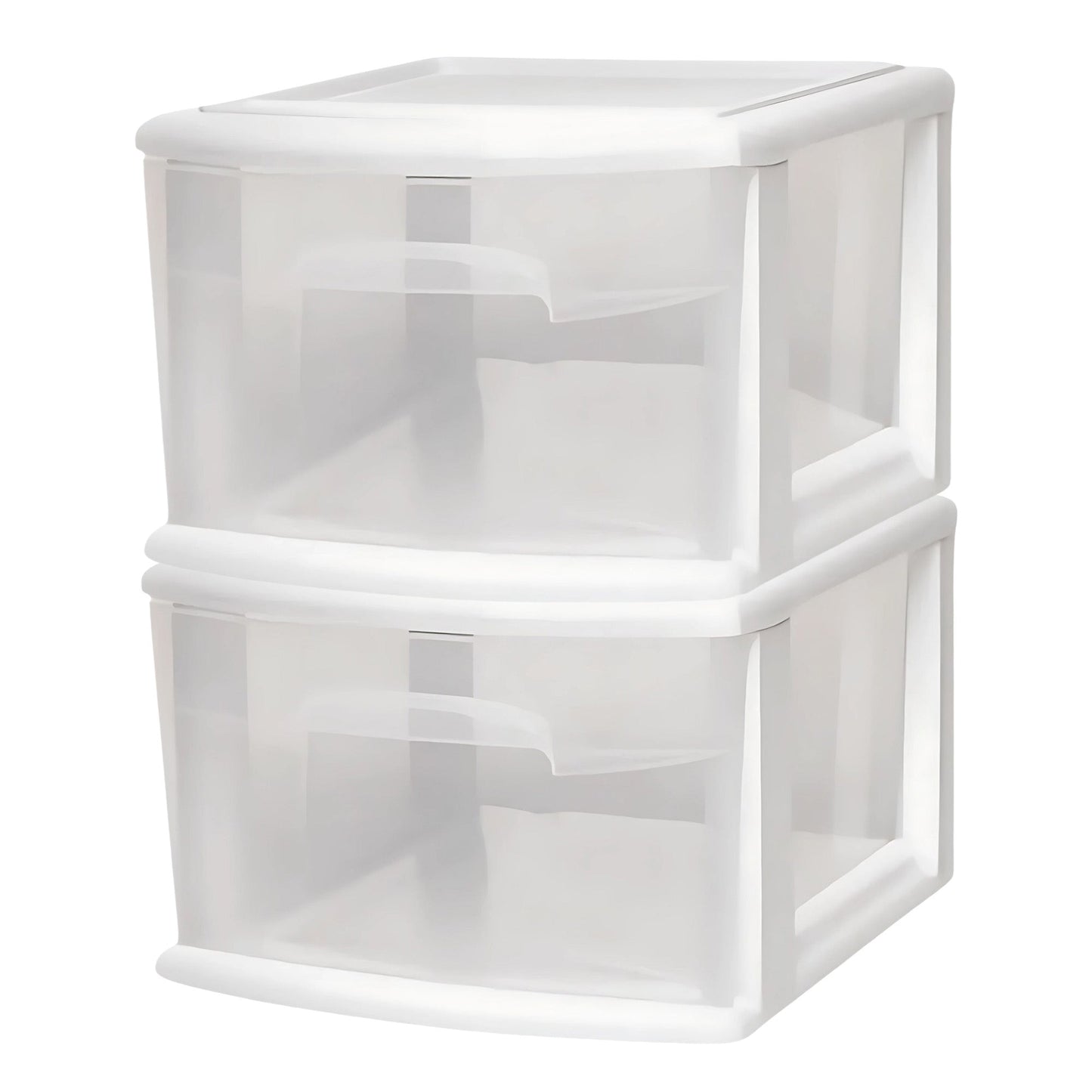 Homz Plastic 1 Drawer Medium Storage Cart, White Frame with Clear Drawer, 2 Pack