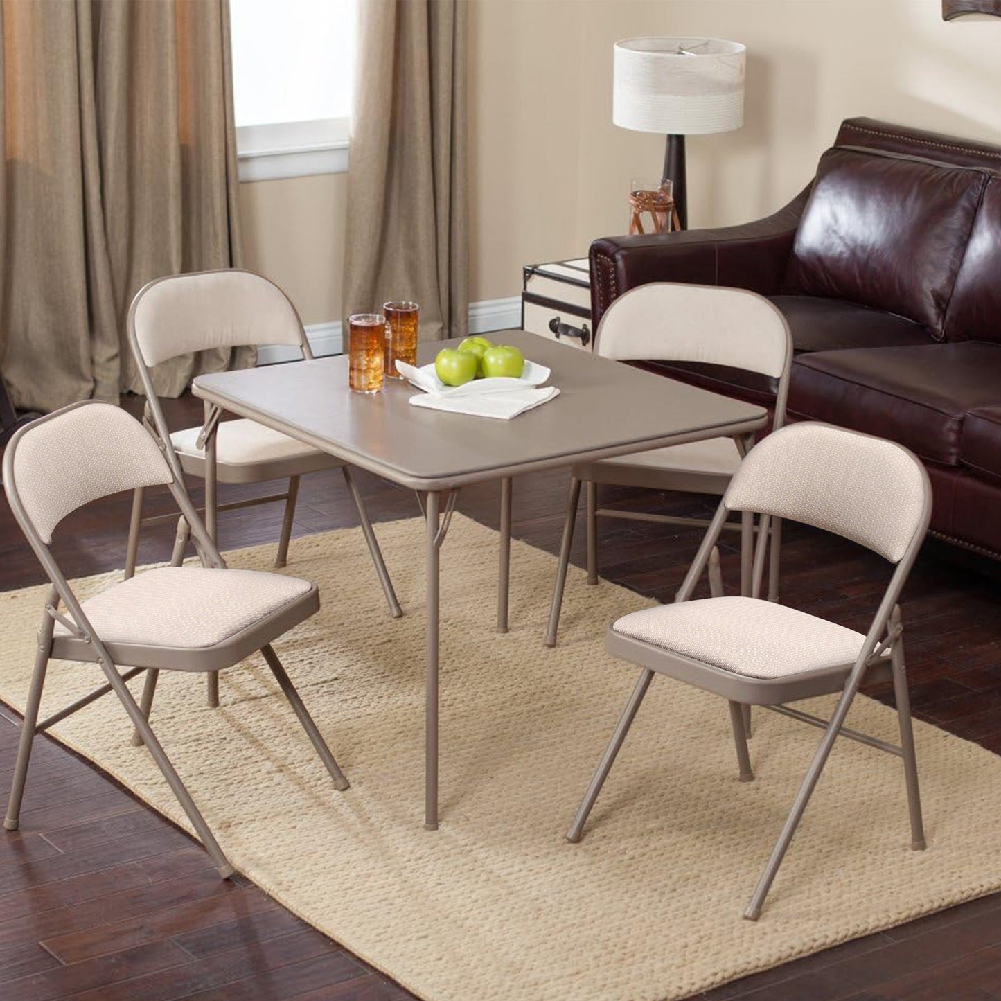 MECO Sudden Comfort Deluxe Metal Fabric Padded Folding Chair, Sand Tan (4 Pack)