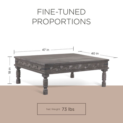 Emin Nomad Wooden Rectangular Coffee Table in Grey Distressed Finish