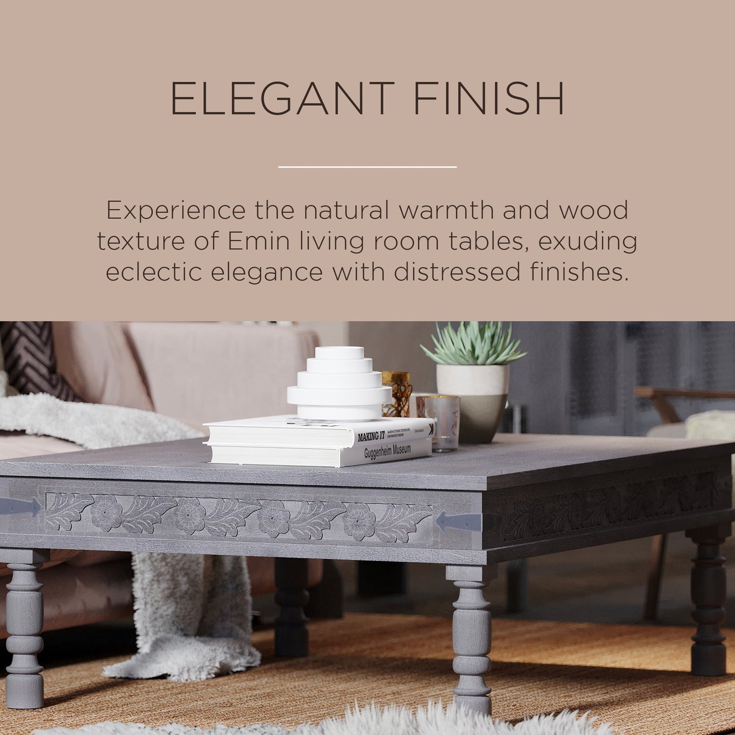 Emin Nomad Wooden Rectangular Coffee Table in Grey Distressed Finish